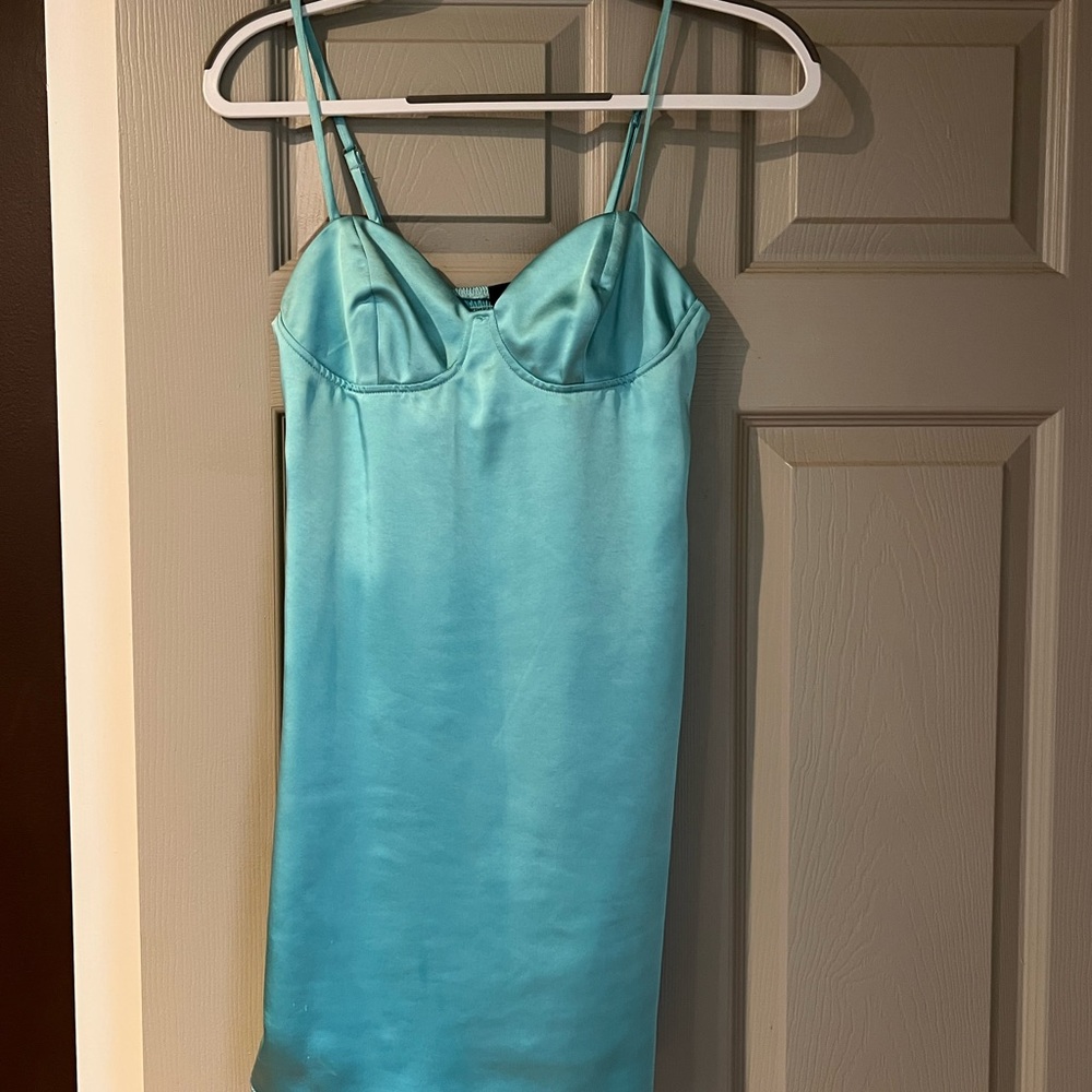 Elegant Aquamarine Satin Slip Dress